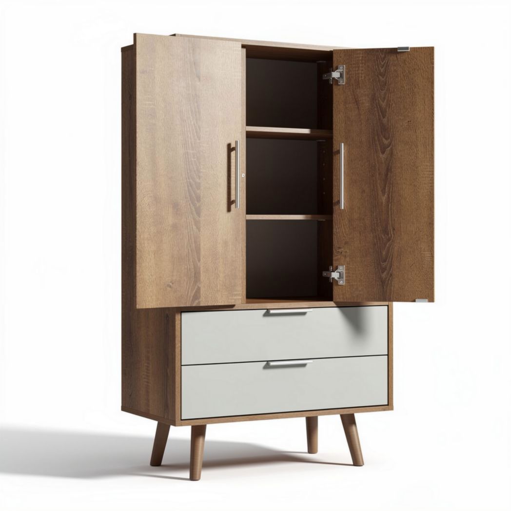 Armadio in legno con ante e cassetti per soggiorno – 90 x 50 x 130 cm