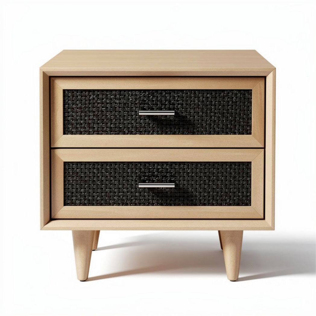 Comodino in legno con cassetti in tessuto per camera da letto – 50 x 40 x 45 cm