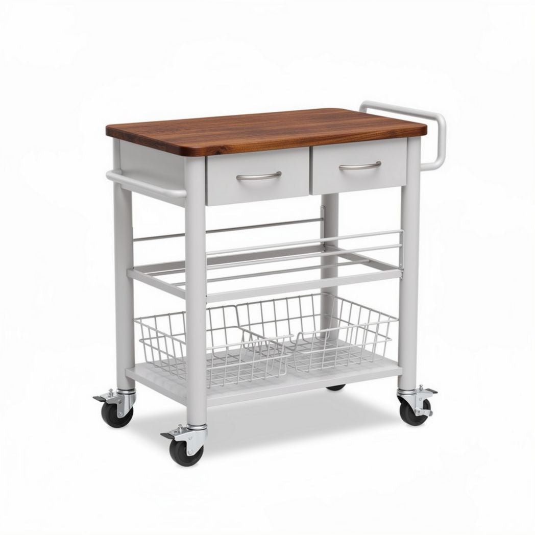Carrello da cucina con piano in legno e struttura in metallo – 80 x 50 x 85 cm