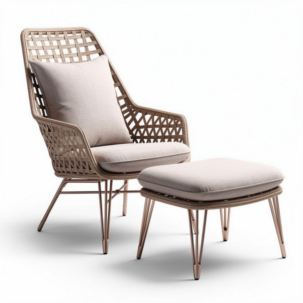 Poltrona in rattan con cuscino per soggiorno e giardino – 80 x 70 x 90 cm