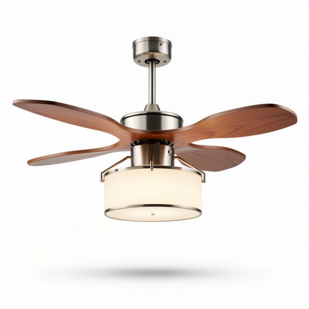 Ventilatore a soffitto con luce per ambienti interni – legno e metallo – 40 x 40 x 20 cm
