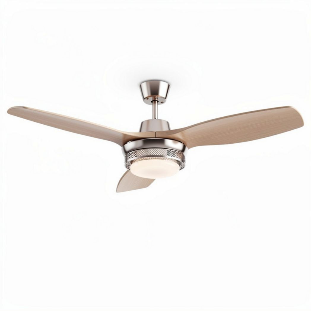 Ventilatore a soffitto con lampada per ambienti interni – metallo e legno – 70 x 70 x 30 cm